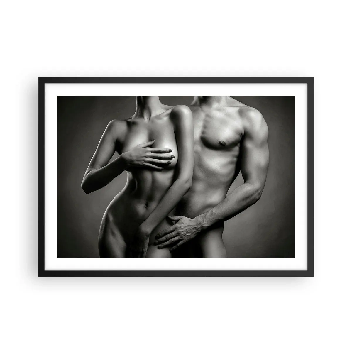 Poster in einem schwarzem Rahmen - Schwarz-weiße Darstellung weiblicher und männlicher Körper in künstlerischer Pose - 70x50cm - Adam und Ewa - Moderne Wanddekoration für Wohnzimmer und Schlafzimmer ARTTOR