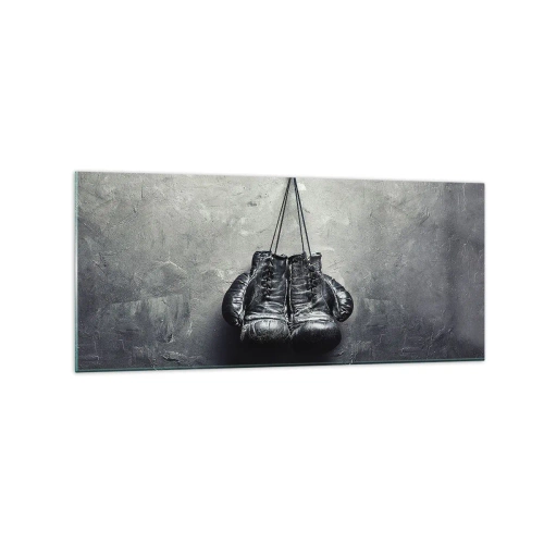 Glasbild - Bild auf glas - Alte Boxhandschuhe an der Wand - 120x50cm - Zeit des Kampfes und Zeit des Friedens - Moderne Wanddekoration für Wohnzimmer und Schlafzimmer ARTTOR