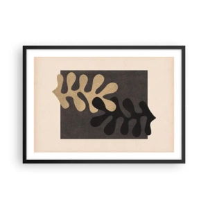 Poster in einem schwarzem Rahmen - Abstrakte Blätter in Schwarz und Beige auf rechteckigem Hintergrund - 70x50cm - Abwesenheit und Ergänzung - Moderne Wanddekoration für Wohnzimmer und Schlafzimmer ARTTOR