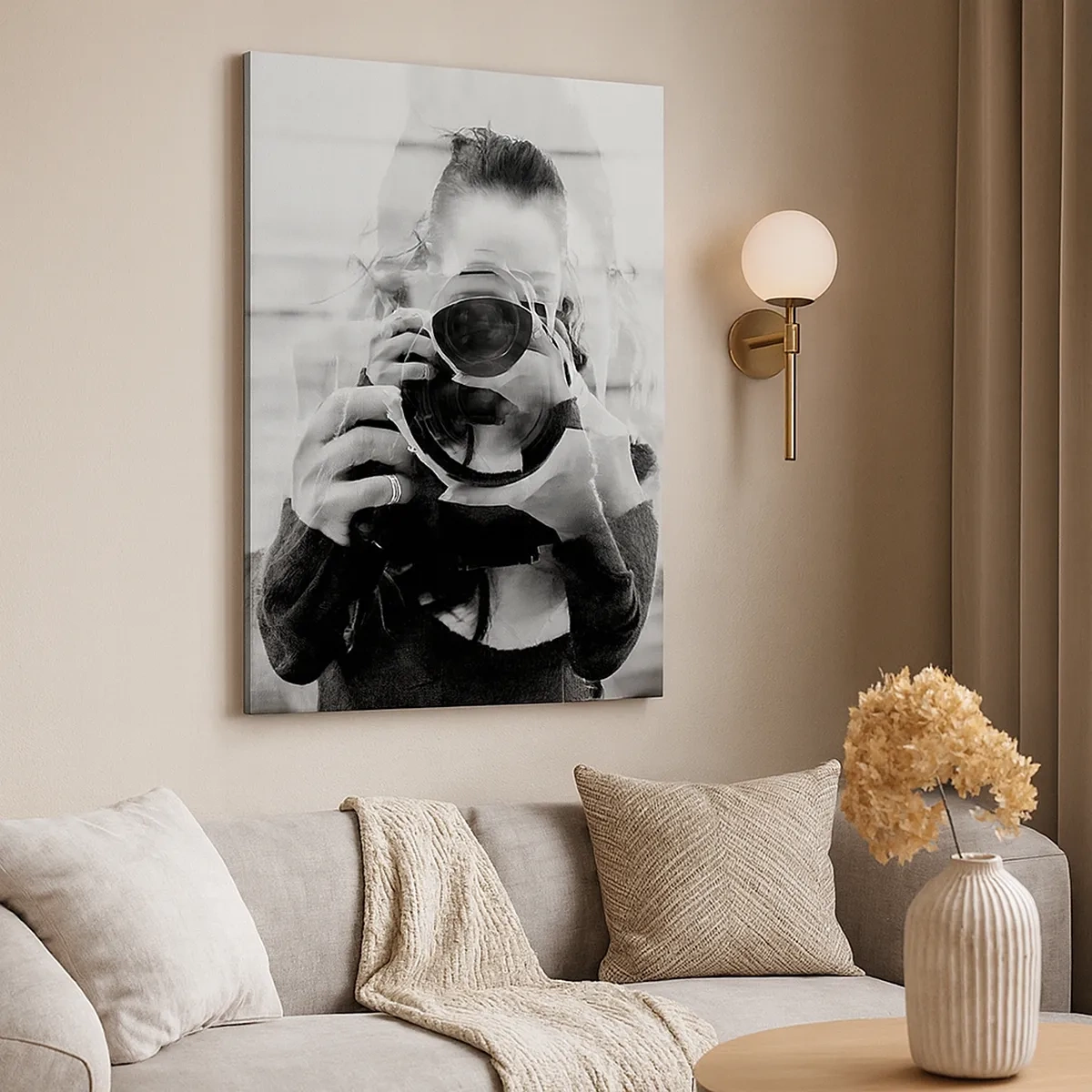 Bild auf Leinwand - Leinwandbild - Schwarz-Weiß-Doppelbelichtungsporträt eines Fotografen - 50x70cm - Schöpfer und Material - Moderne Wanddekoration für Wohnzimmer und Schlafzimmer ARTTOR