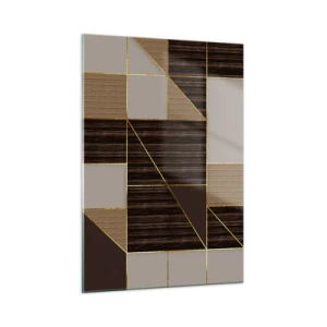 Glasbild - Bild auf glas - Abstraktes Mosaik mit braunen und goldenen Elementen - 50x70cm - Ein Mosaik aus Braun und Gold - Moderne Wanddekoration für Wohnzimmer und Schlafzimmer ARTTOR