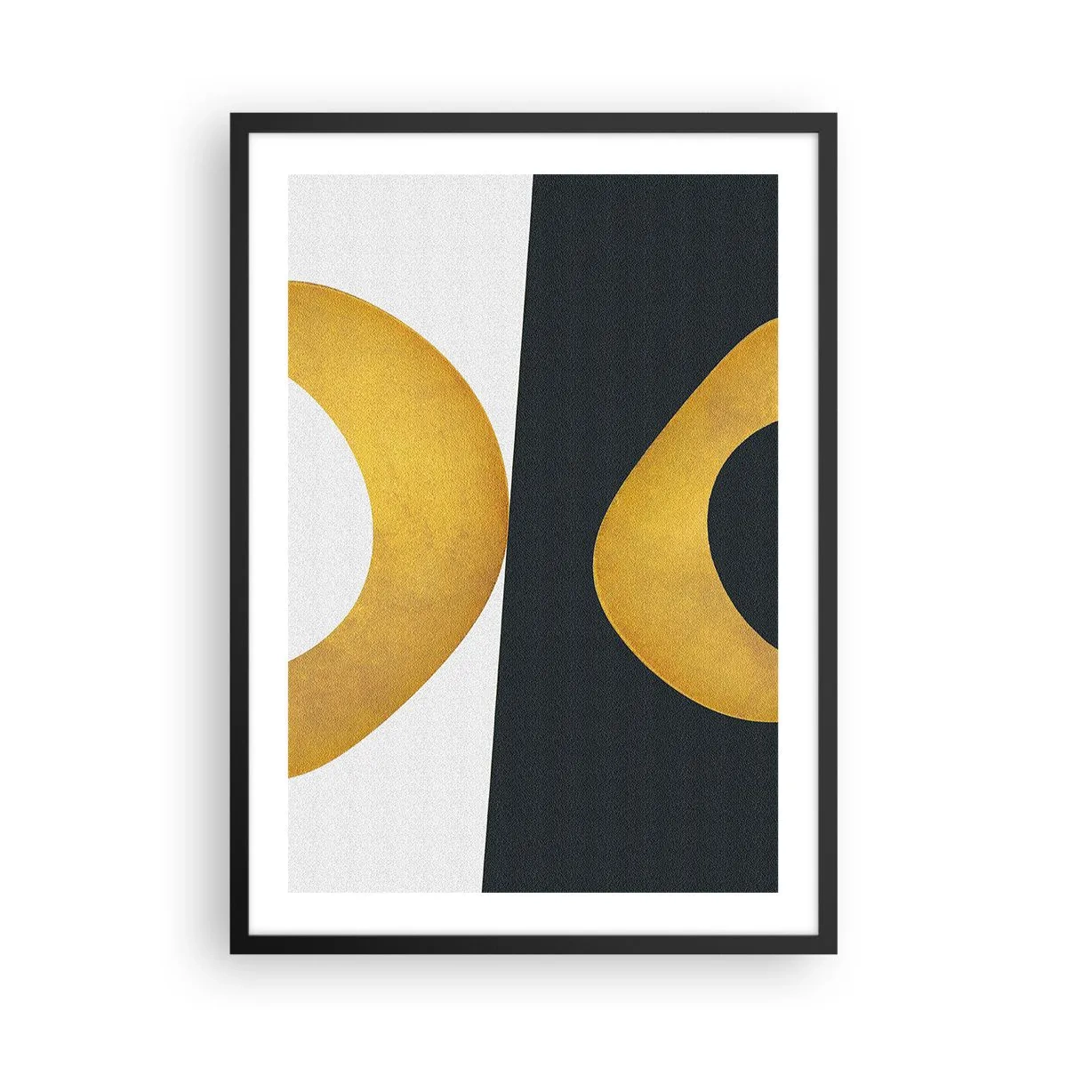 Poster in einem schwarzem Rahmen - Eine abstrakte Komposition mit dominanten goldenen und dunkelgrünen Formen. - 50x70cm - Erstens: Gold - Moderne Wanddekoration für Wohnzimmer und Schlafzimmer ARTTOR