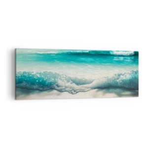 Bild auf Leinwand - Leinwandbild - Meereswellen an einem hellen Sandstrand - 140x50cm - Frieden des Ozeans - Moderne Wanddekoration für Wohnzimmer und Schlafzimmer ARTTOR