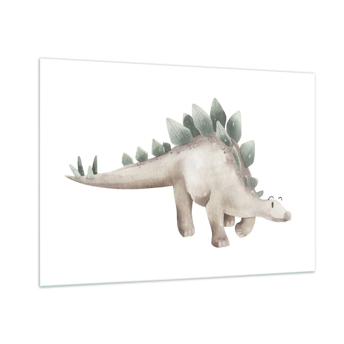 Glasbild - Bild auf glas - Ein süßer Dinosaurier in Pastellfarben auf weißem Hintergrund - 100x70cm - Euer Freund - Moderne Wanddekoration für Wohnzimmer und Schlafzimmer ARTTOR