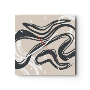 Wanduhr - Glasuhr - Abstrakte Linien in dunklen Farbtönen auf beigem Hintergrund - 30x30cm - Vervielfachter Ausdruck - Moderne Wanddekoration für Wohnzimmer und Schlafzimmer ARTTOR