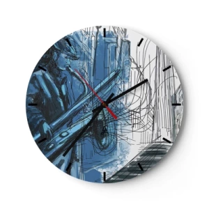 Wanduhr - Glasuhr - Ein Jazzmusiker in künstlerischer Interpretation - 30x30cm - Urbane Rhapsodie - Moderne Wanddekoration für Wohnzimmer, Küche und Schlafzimmer ARTTOR