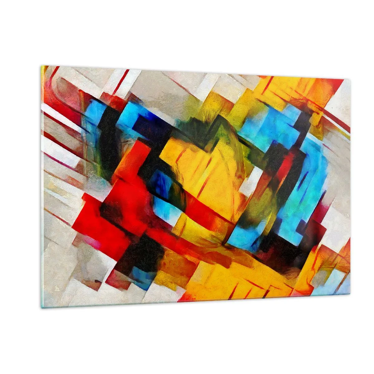 Glasbild - Bild auf glas - Abstrakte Komposition geometrischer Formen - 120x80cm - Ein bunter Interleaver - Moderne Wanddekoration für Wohnzimmer und Schlafzimmer ARTTOR