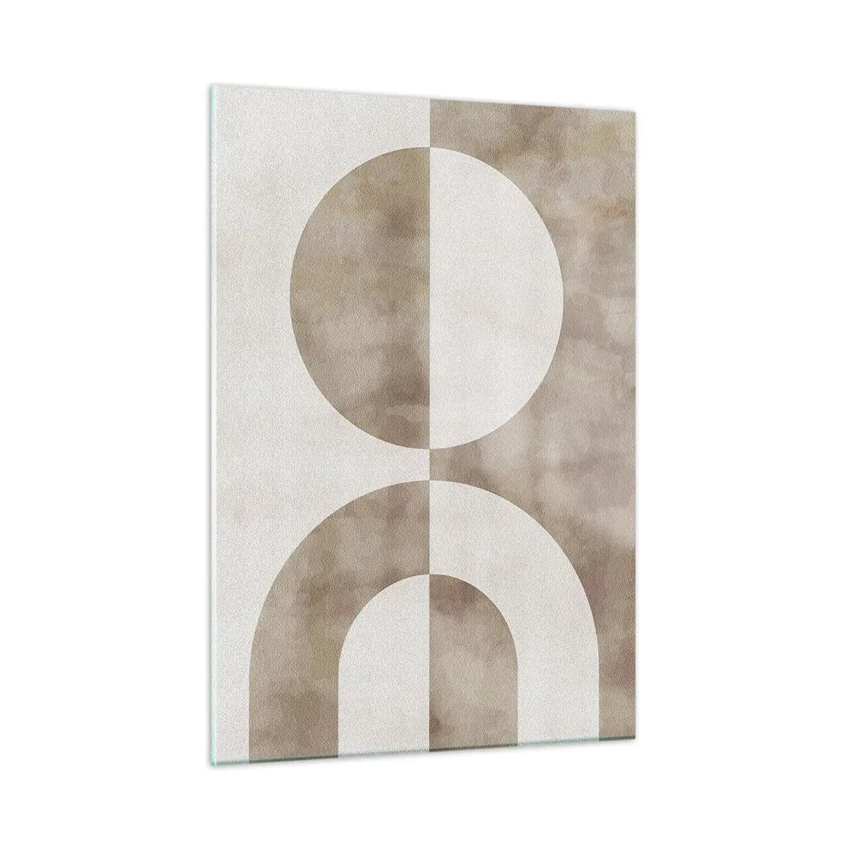 Glasbild - Bild auf glas - Beige Geometrie mit einem Halbkreis und einem Kreis auf einem horizontalen Hintergrund - 50x70cm - Ähnlichkeiten und Unterschiede - Moderne Wanddekoration für Wohnzimmer und Schlafzimmer ARTTOR