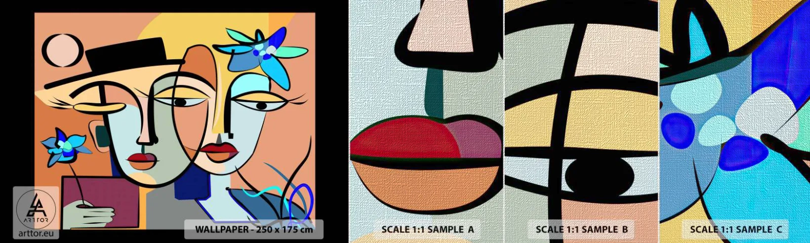 Fototapeten Muster Premium Canvas - Picassos randez vous - Gesichter, Modern, Kubismus - 100x30 cm