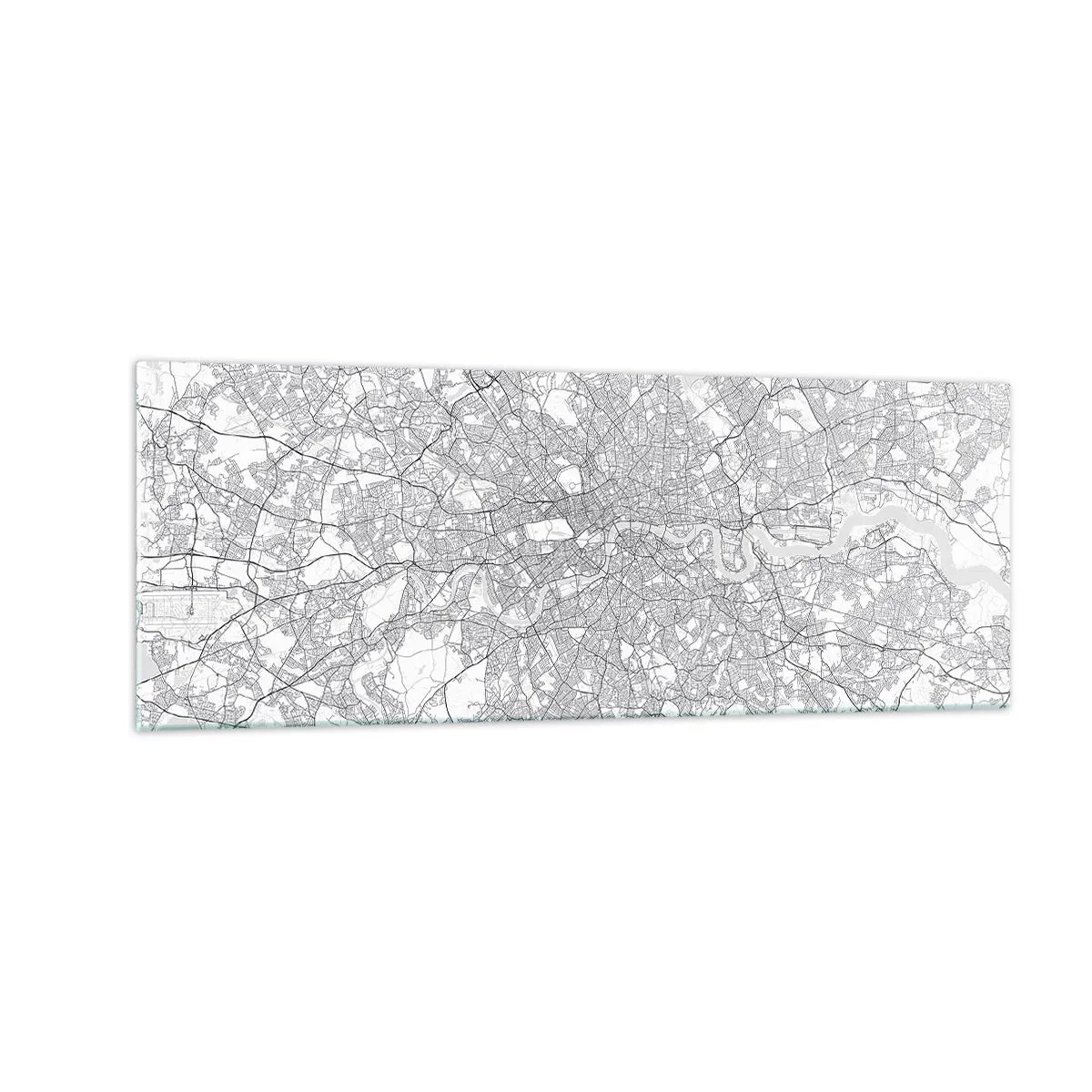 Glasbild - Bild auf glas - Ein minimalistischer Stadtplan in Grautönen - 140x50cm - Karte des Labyrinths von London - Moderne Wanddekoration für Wohnzimmer und Schlafzimmer ARTTOR