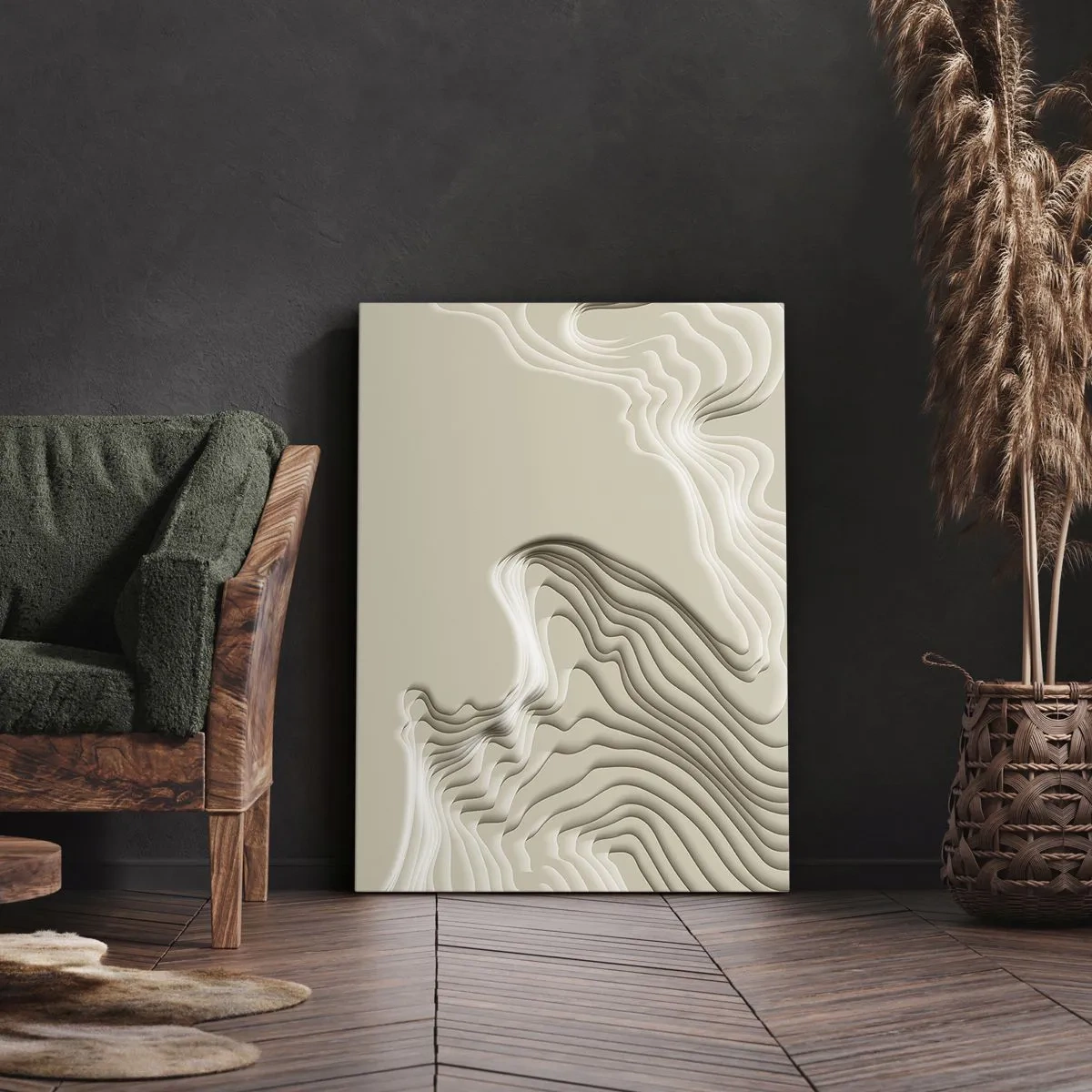 Bild auf Leinwand - Leinwandbild - Ein abstraktes Muster in Beigetönen mit linearer Wirkung. - 50x70cm - Topographie der Kunst - Moderne Wanddekoration für Wohnzimmer und Schlafzimmer ARTTOR