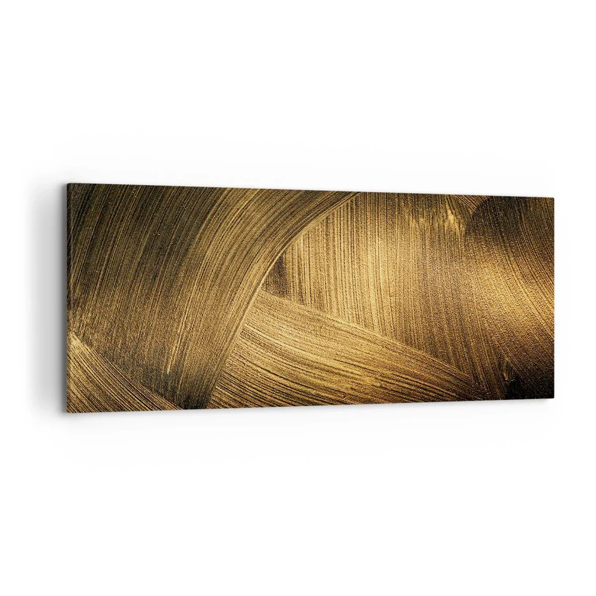 Bild auf Leinwand - Leinwandbild - Goldene abstrakte Pinselstriche - 120x50cm - In einem goldenen Labyrinth - Moderne Wanddekoration für Wohnzimmer und Schlafzimmer ARTTOR