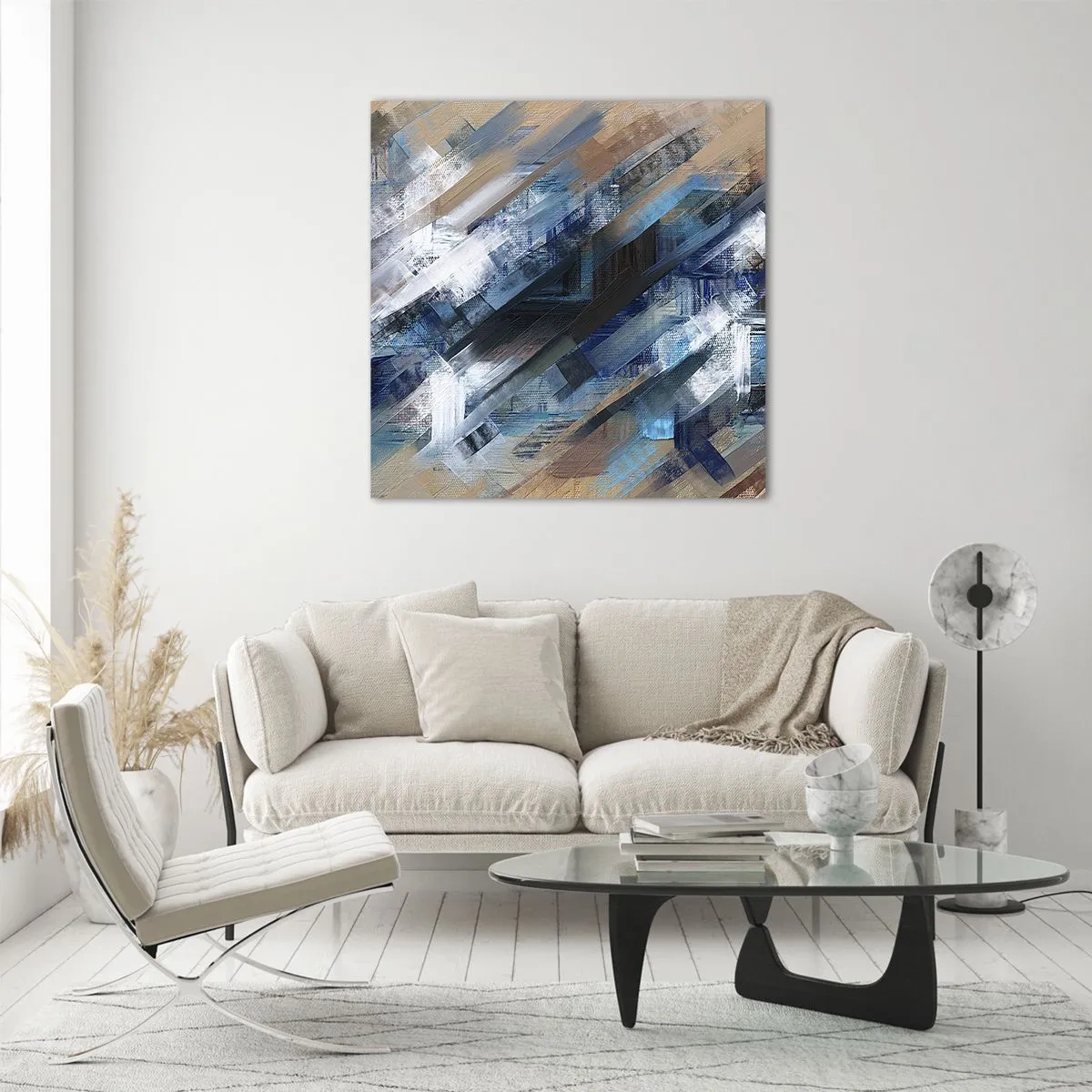 Glasbild - Bild auf glas - Auf einer blauen Diagonale - 30x30 cm