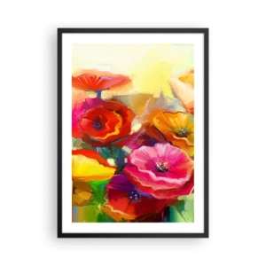 Poster in einem schwarzem Rahmen - Bunte Mohnblumen auf abstraktem Hintergrund - 50x70cm - Nicht nur rot - Moderne Wanddekoration für Wohnzimmer und Schlafzimmer ARTTOR