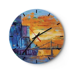 Wanduhr - Glasuhr - Ein farbenfroher Eindruck der Stadt bei Sonnenuntergang - 30x30cm - Kultur und Natur - Moderne Wanddekoration für Wohnzimmer, Küche und Schlafzimmer ARTTOR