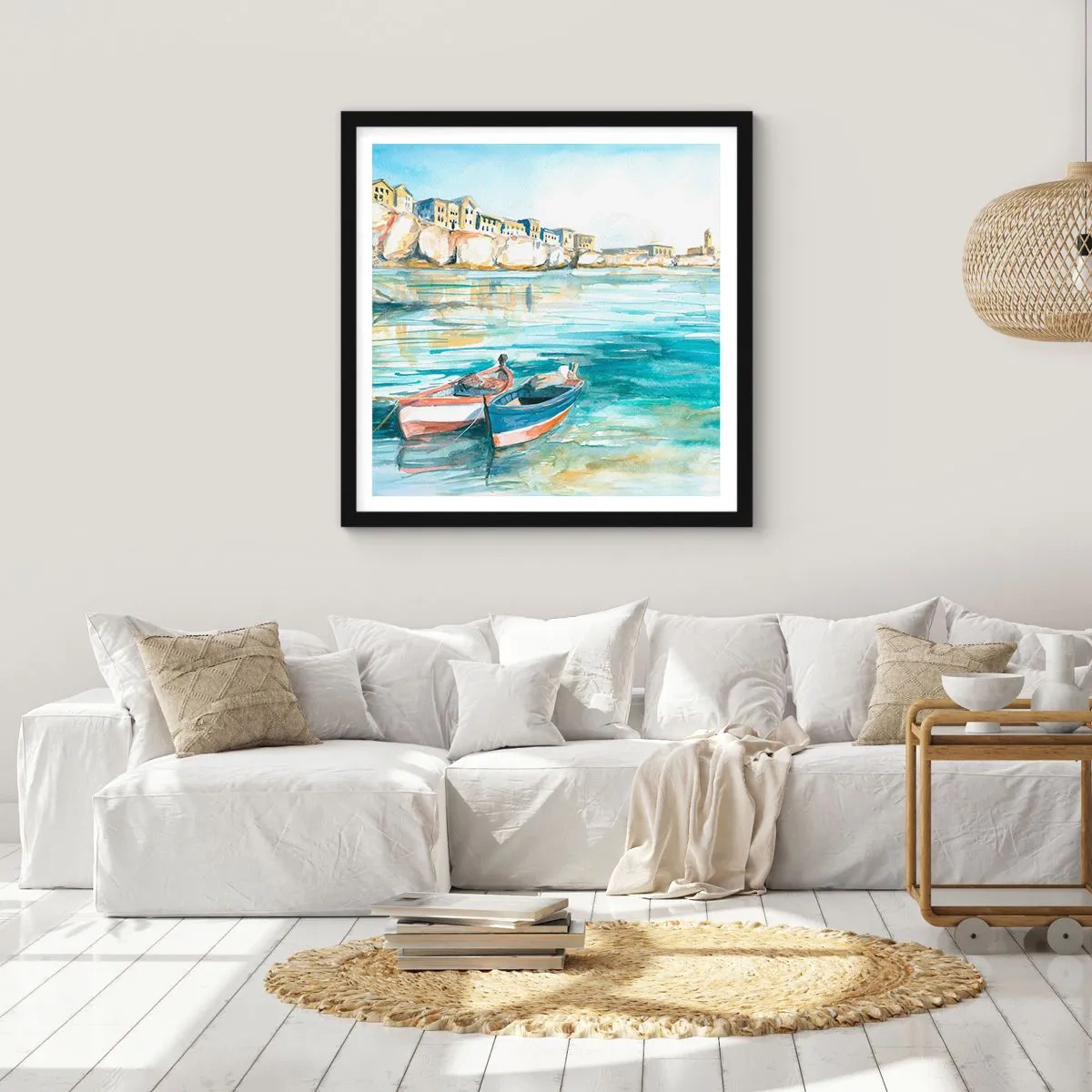 Poster in einem schwarzem Rahmen - Landschaft in Azurblau - 30x30 cm