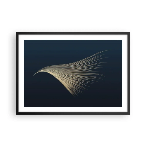Poster in einem schwarzem Rahmen - Eine zarte federähnliche Linie auf marineblauem Hintergrund - 70x50cm - Wie das Haar eines Engels - Moderne Wanddekoration für Wohnzimmer und Schlafzimmer ARTTOR