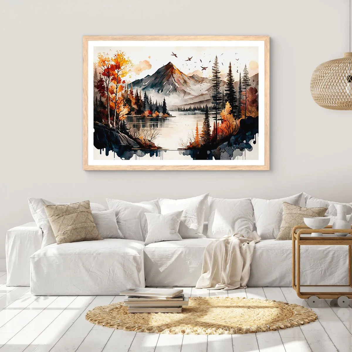 Poster in einem Rahmen aus heller Eiche - Goldener Herbst in den Bergen - 50x40 cm