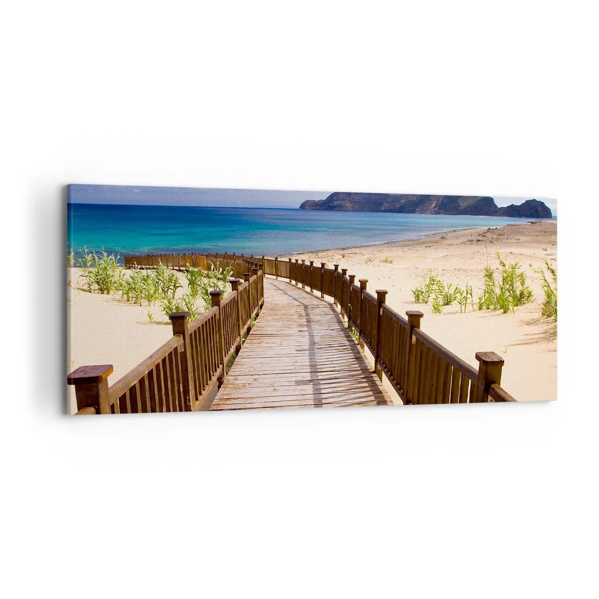 Bild auf Leinwand - Leinwandbild - Holzweg zum Strand mit Meerblick - 120x50cm - Bring mich zu den glücklichen Inseln - Moderne Wanddekoration für Wohnzimmer und Schlafzimmer ARTTOR