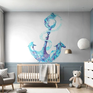Fototapete Premium Canvas - Abstrakter Anker in Blautönen mit nautischen Details - 100x70cm - Der Vertraute der Geheimnisse des Meeres - Moderne Wanddekoration für Wohnzimmer und Schlafzimmer ARTTOR