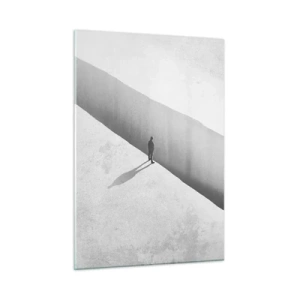 Glasbild - Bild auf glas - Eine minimalistische Silhouette über einem Abgrund in einem hellen Raum - 50x70cm - Klares Ziel - Moderne Wanddekoration für Wohnzimmer und Schlafzimmer ARTTOR