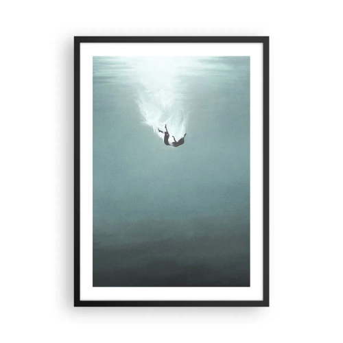 Poster in einem schwarzem Rahmen - Silhouette eines Mannes, der in die Tiefe des Wassers fällt - 50x70cm - In den Armen des Ozeans - Moderne Wanddekoration für Wohnzimmer und Schlafzimmer ARTTOR