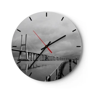 Wanduhr - Glasuhr - Eine Brücke mit einem Radfahrer auf dem Weg an einem regnerischen Tag - 30x30cm - Jedem das Verdiente - Moderne Wanddekoration für Wohnzimmer, Küche und Schlafzimmer ARTTOR