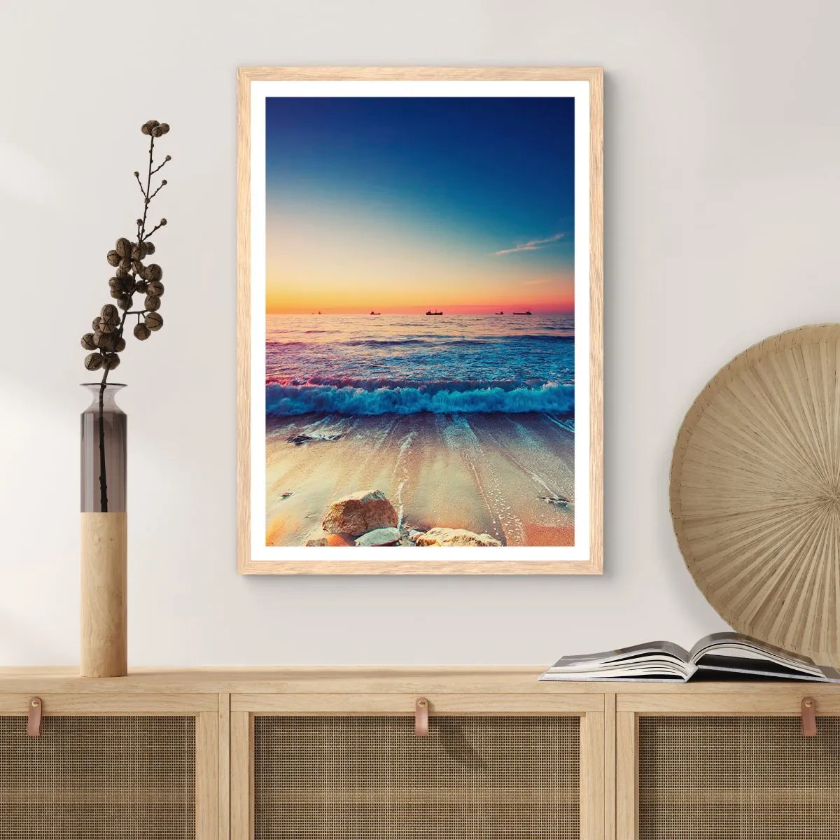 Poster in einem Rahmen aus heller Eiche - Was ist mit dem Horizont? - 50x70 cm