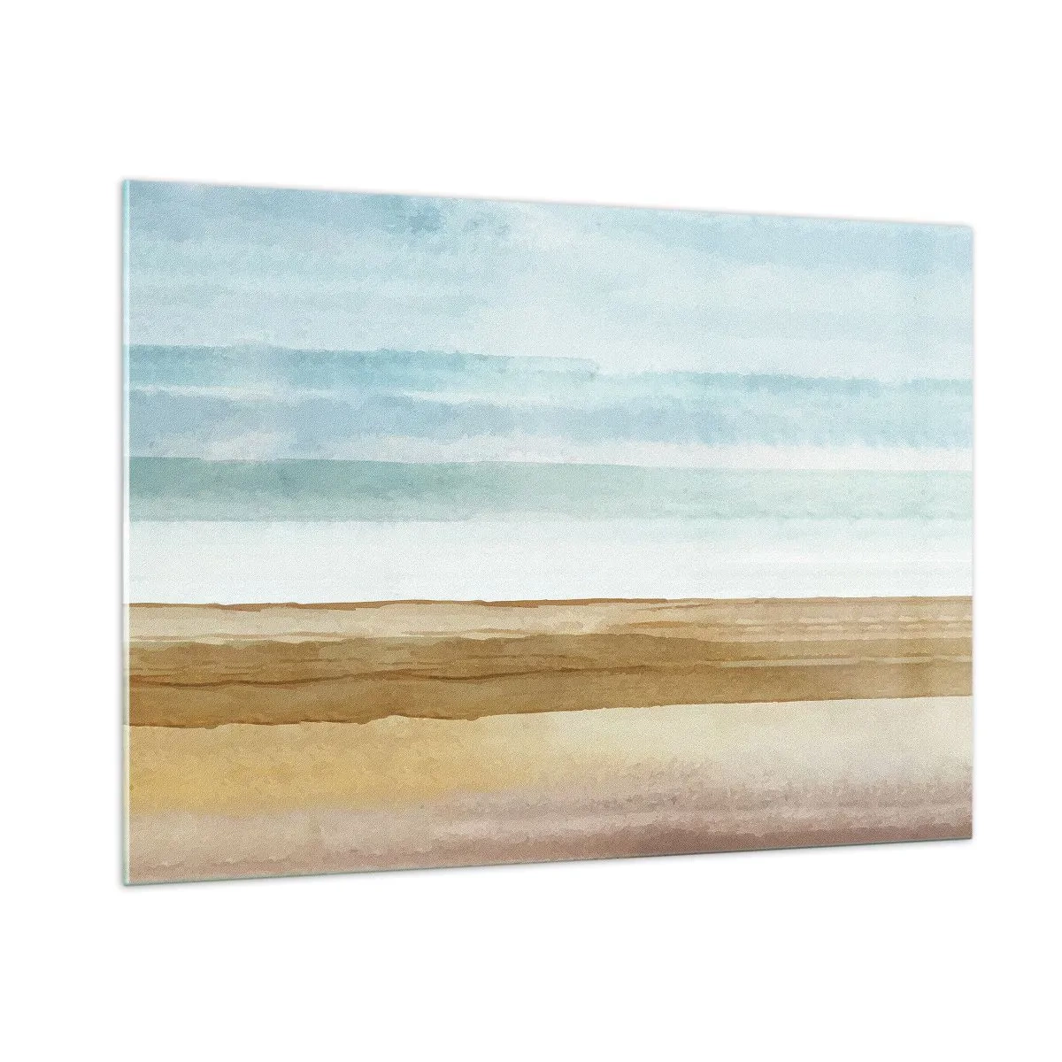 Glasbild - Bild auf glas - Ein minimalistischer Strand im pastellfarbenen Aquarellstil - 100x70cm - Trost - Moderne Wanddekoration für Wohnzimmer und Schlafzimmer ARTTOR