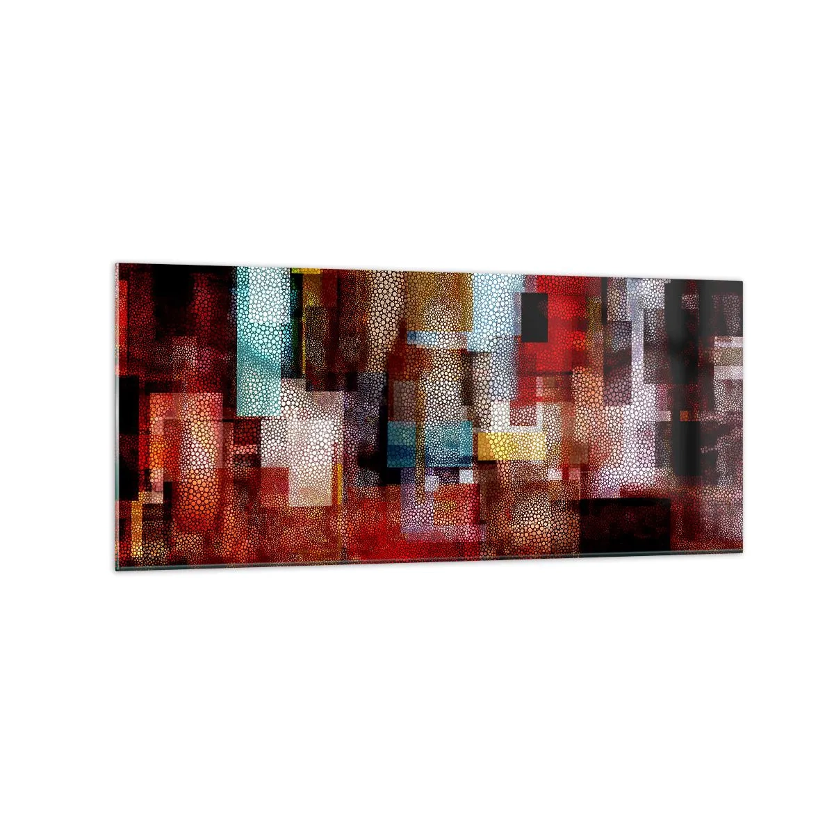 Glasbild - Bild auf glas - Geometrische Abstraktion in intensiven Rottönen - 120x50cm - Verwirrung mit Verwirrung - Moderne Wanddekoration für Wohnzimmer und Schlafzimmer ARTTOR