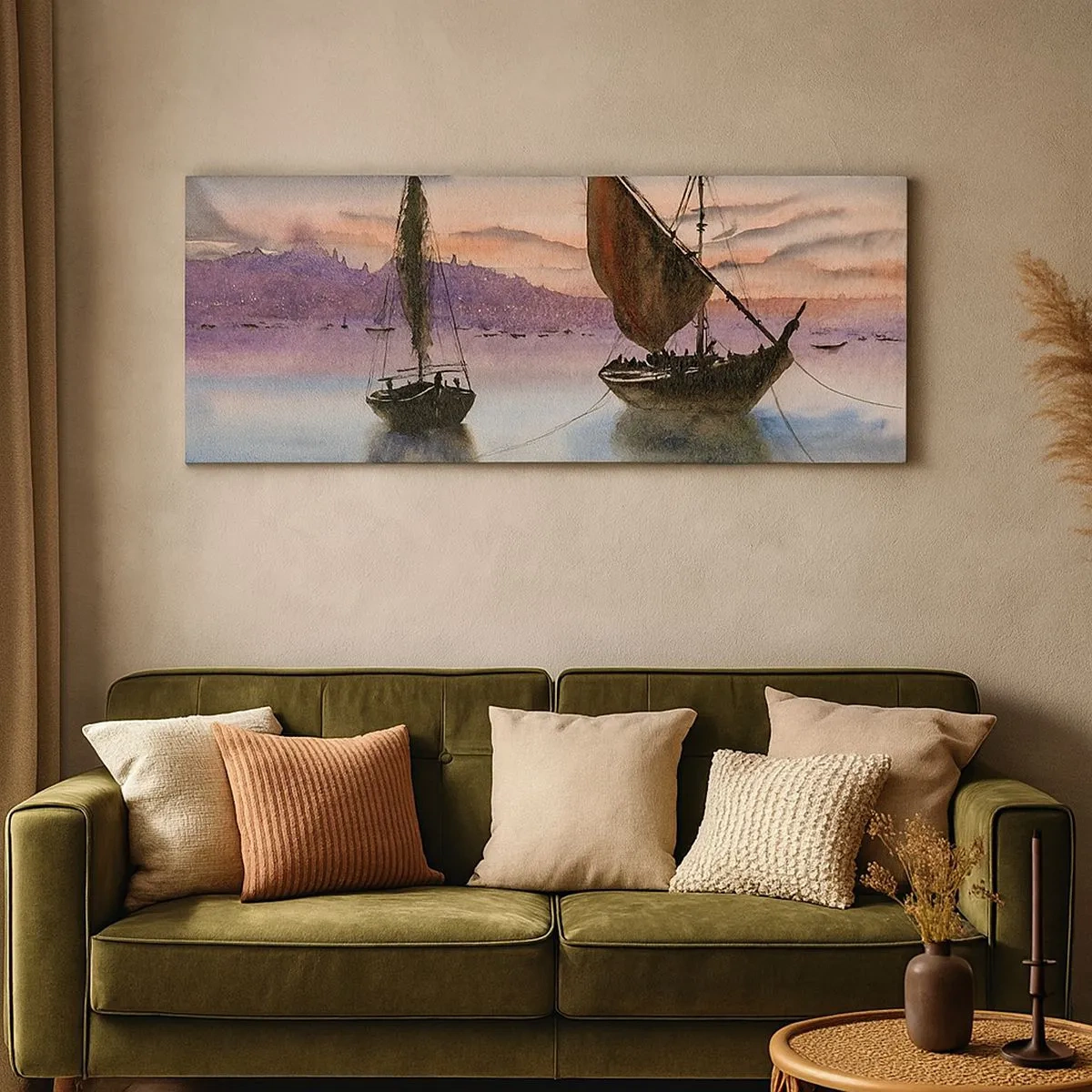 Bild auf Leinwand - Leinwandbild - Abend am Hafen - 100x40 cm