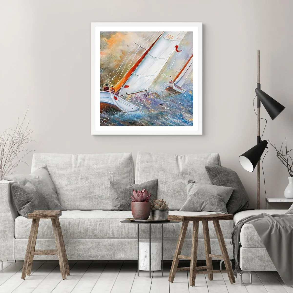Poster in einem weißen Rahmen - Durch die Wellen laufend - 50x50 cm