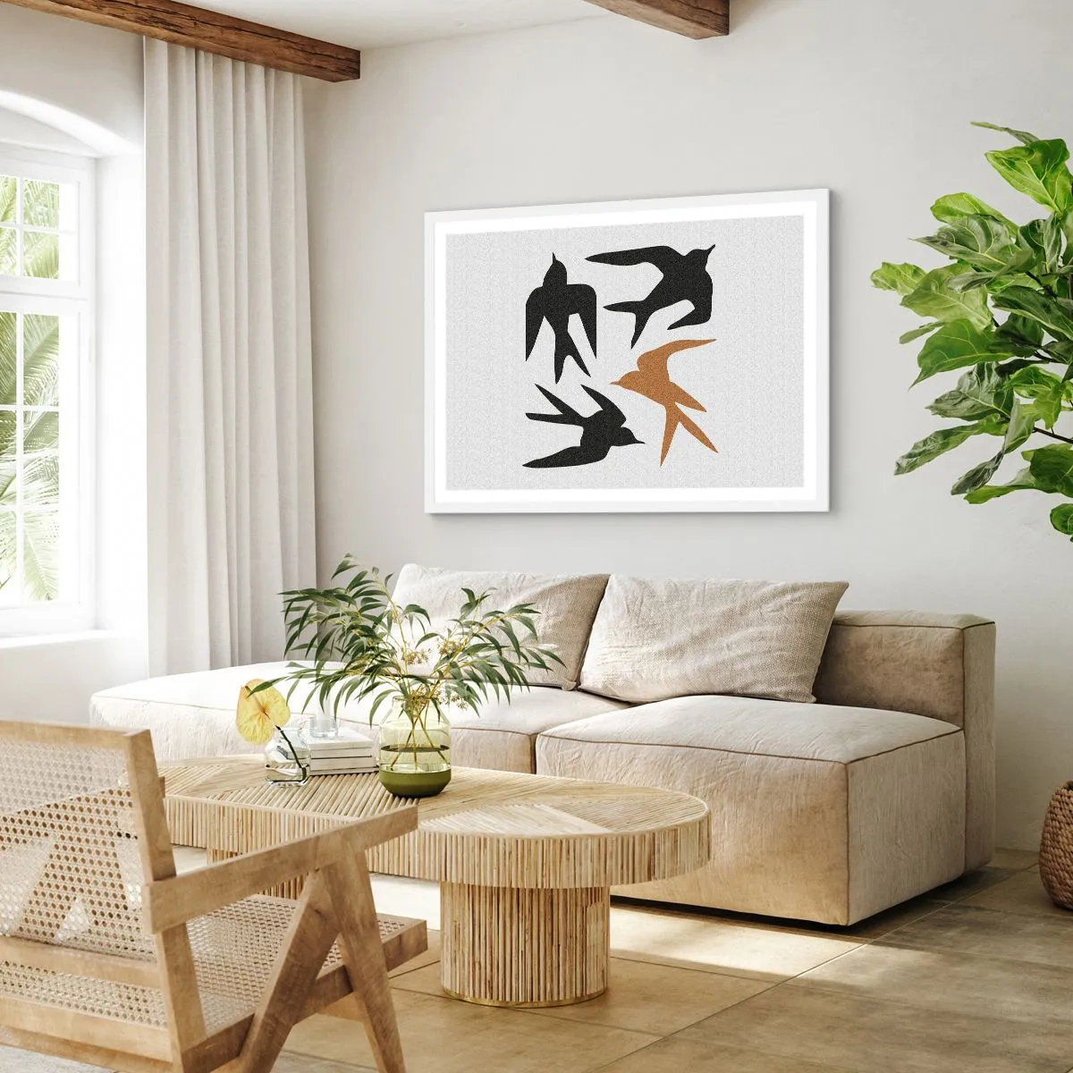 Poster in einem weißen Rahmen - Schwalbenspaß - 100x70 cm