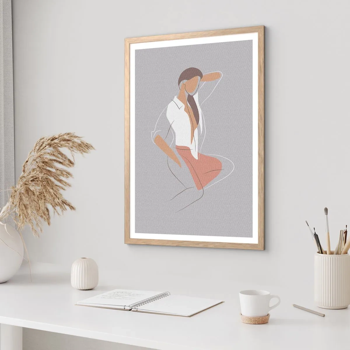 Poster in einem Rahmen aus heller Eiche - Umriss der Anmut - 70x100 cm
