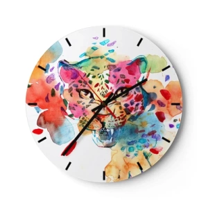 Wanduhr - Glasuhr - Ein farbenfrohes Porträt eines Panthers in abstrakter Aquarellform. - 30x30cm - Die Schöne und das Biest - Moderne Wanddekoration für Wohnzimmer, Küche und Schlafzimmer ARTTOR