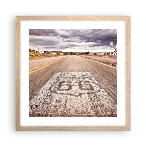 Poster in einem Rahmen aus heller Eiche - Mother Road - eine amerikanische Legende - 40x40 cm