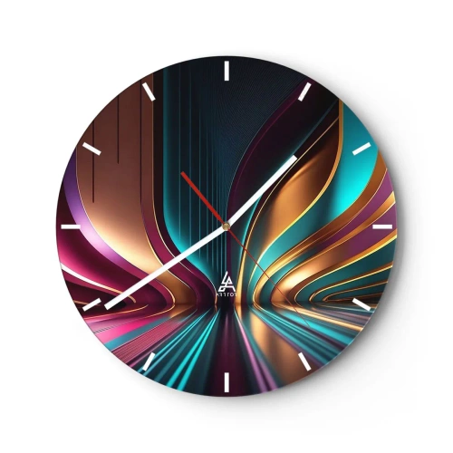 Wanduhr - Glasuhr - Futuristische Lichtlinien in Gold, Türkis und Lila - 30x30cm - Architektur des Lichts - Moderne Wanddekoration für Wohnzimmer, Küche und Schlafzimmer ARTTOR