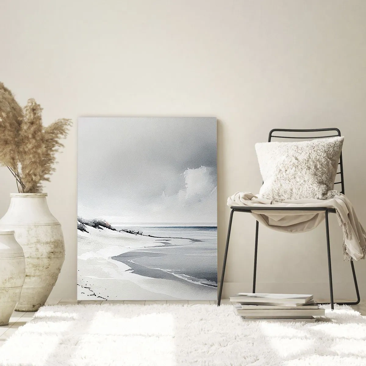 Glasbild - Bild auf glas - Ein Strand in gedämpften Grau- und Blautönen - 70x100cm - Für immer zusammen - Moderne Wanddekoration für Wohnzimmer und Schlafzimmer ARTTOR