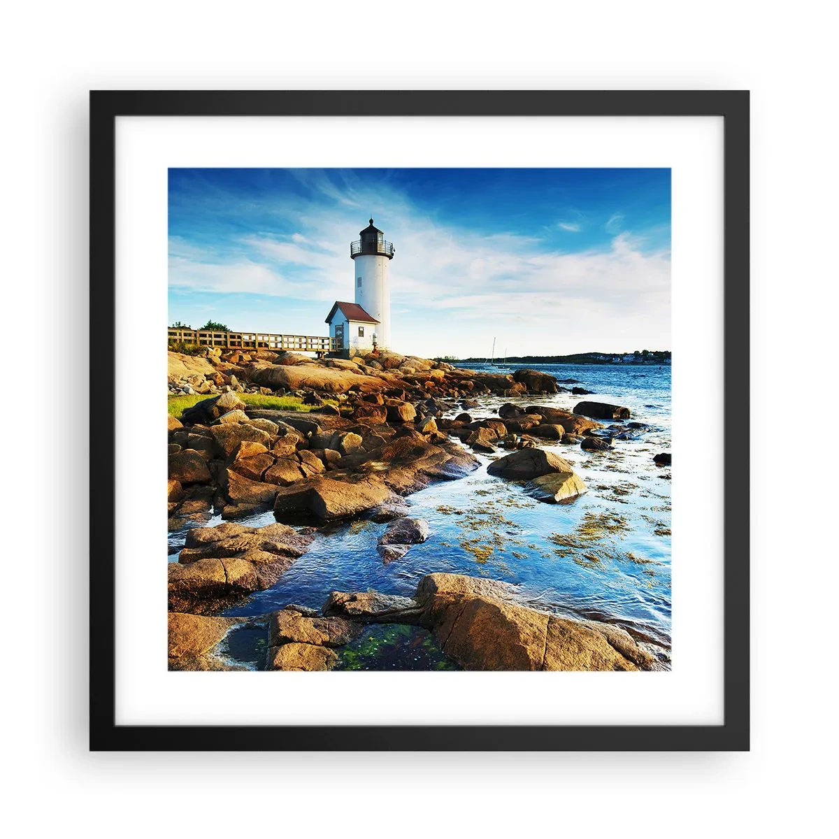 Poster in einem schwarzem Rahmen - Komm glücklich zurück, ich warte - 40x40 cm