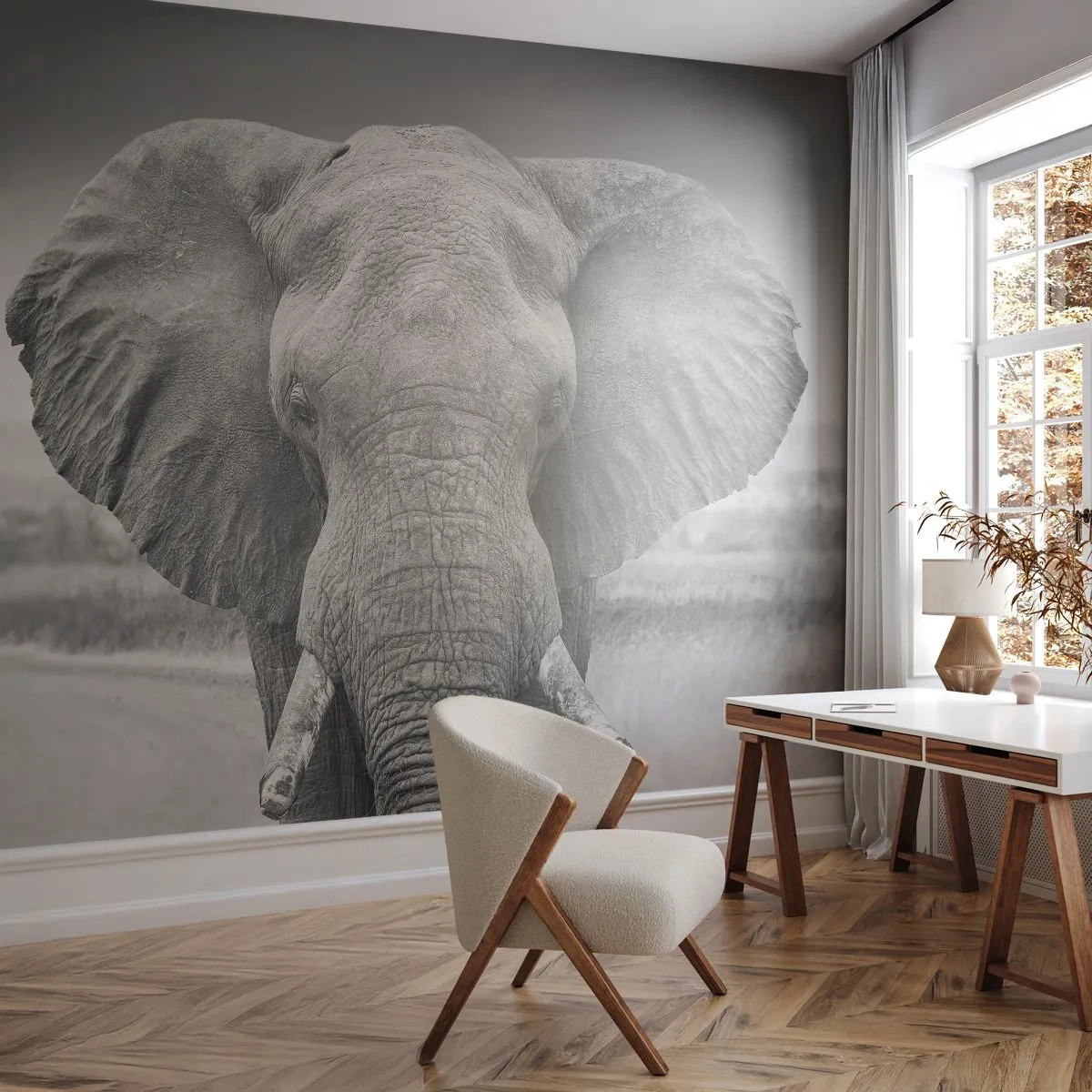 Fototapete Premium Sand - Willkommen in meiner Welt - Elefant, Afrika, Tiere - 100x70 cm