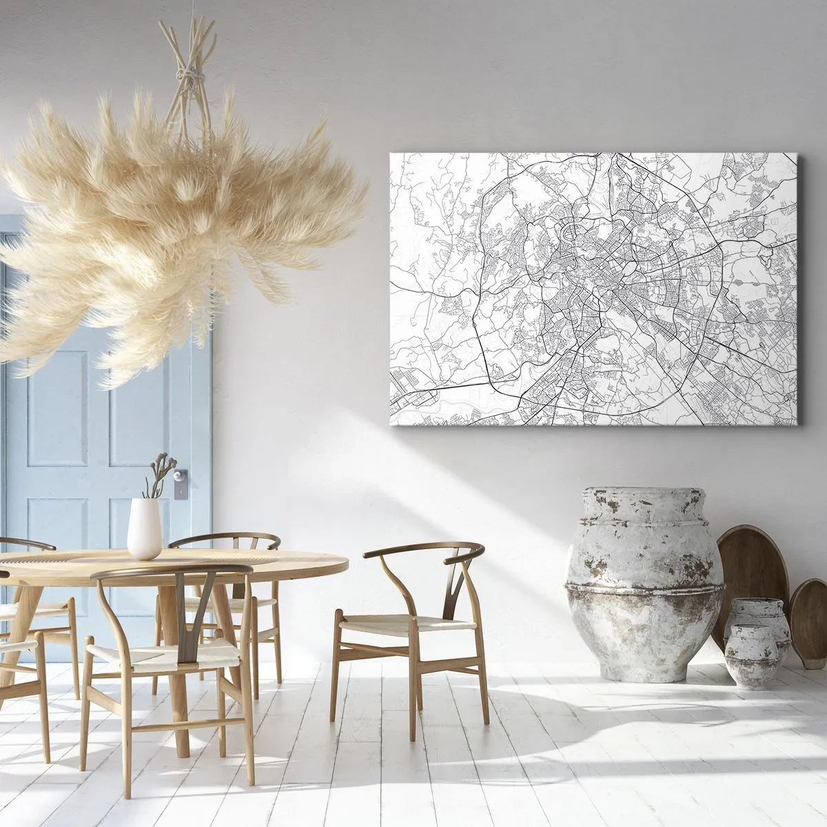 Bild auf Leinwand - Leinwandbild - Ein Stadtplan im minimalistischen Stil mit zarten Linien - 100x70cm - Römischer Kreis - Moderne Wanddekoration für Wohnzimmer und Schlafzimmer ARTTOR