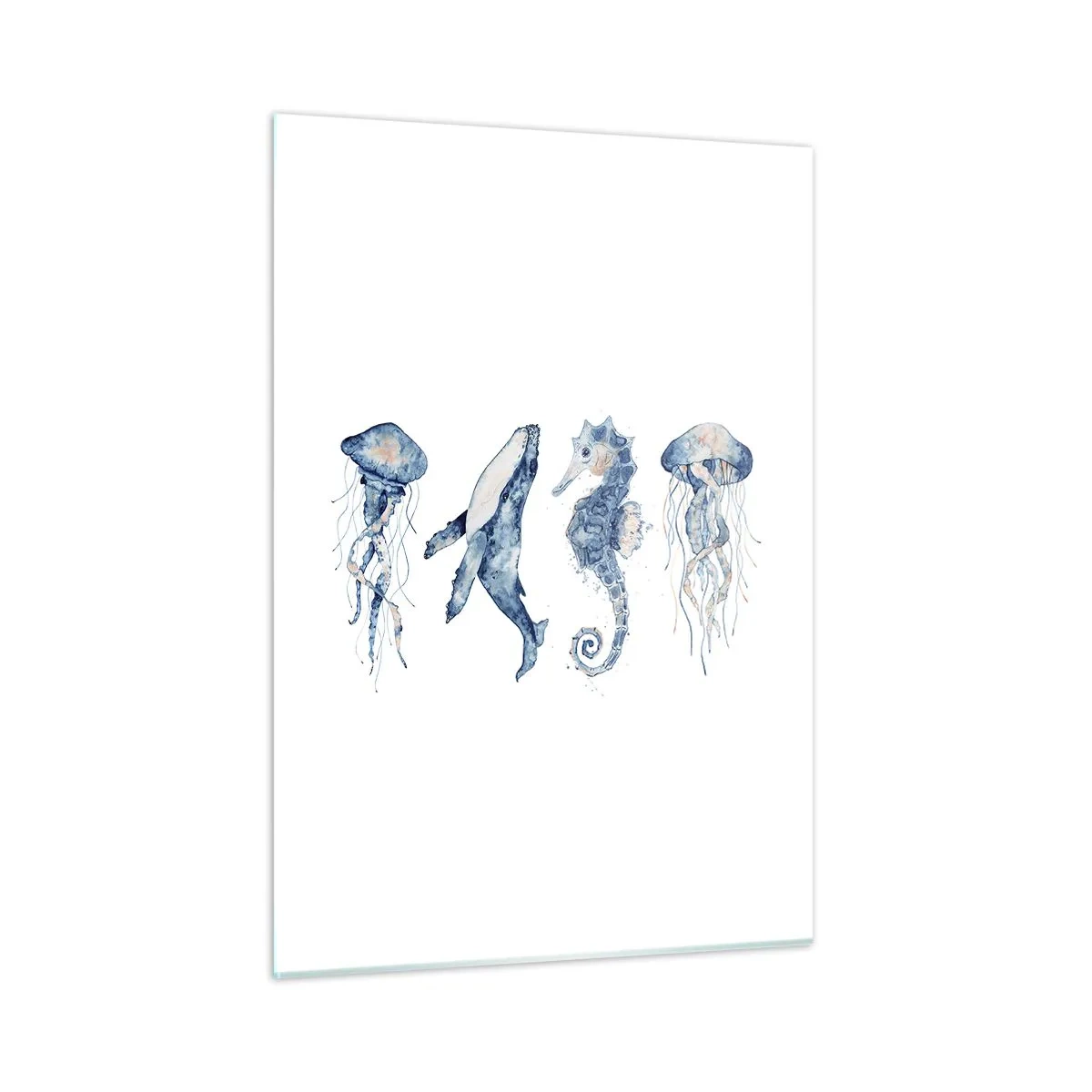Glasbild - Bild auf glas - Meerestiere im zarten Aquarellstil - 50x70cm - Meereswunder - Moderne Wanddekoration für Wohnzimmer und Schlafzimmer ARTTOR