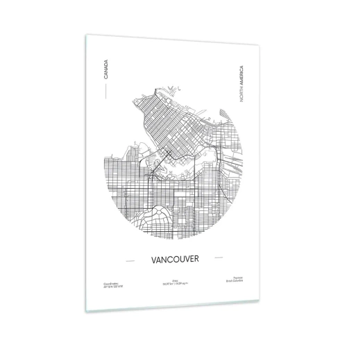 Glasbild - Bild auf glas - Schwarz-weißer Straßenplan von Vancouver - 50x70cm - Anatomie von Vacouver - Moderne Wanddekoration für Wohnzimmer und Schlafzimmer ARTTOR