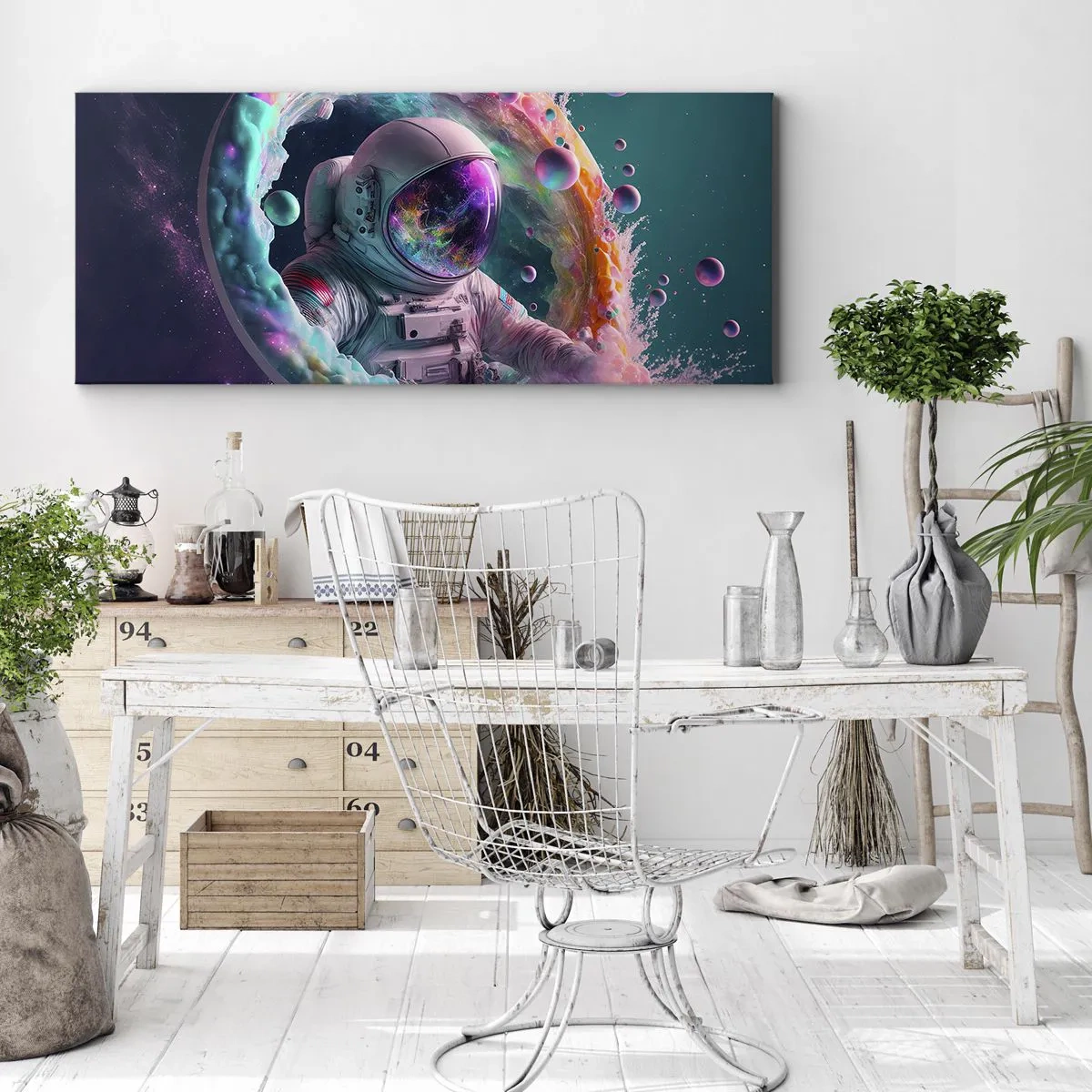 Bild auf Leinwand - Leinwandbild - Astronaut in einer farbenfrohen kosmischen Aura - 140x50cm - Sternentor - Moderne Wanddekoration für Wohnzimmer und Schlafzimmer ARTTOR