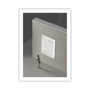 Poster - Eine Figur vor einem minimalistischen Labyrinth - 50x70cm - Aber wo bin ich? - Moderne Wanddekoration für Wohnzimmer und Schlafzimmer ARTTOR