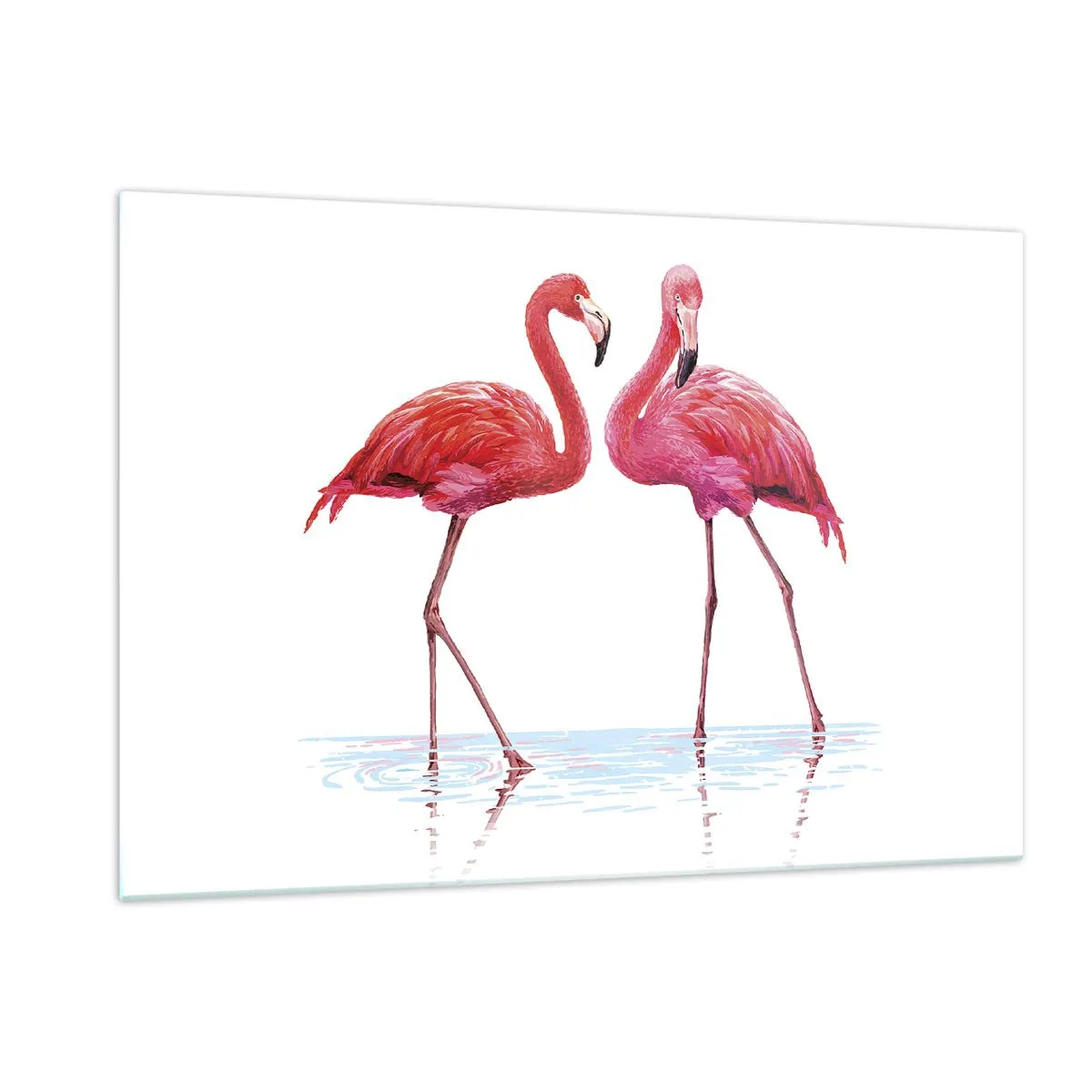 Glasbild - Bild auf glas - Zwei rosa Flamingos stehen im Wasser - 120x80cm - Rosa randez-vous - Moderne Wanddekoration für Wohnzimmer und Schlafzimmer ARTTOR
