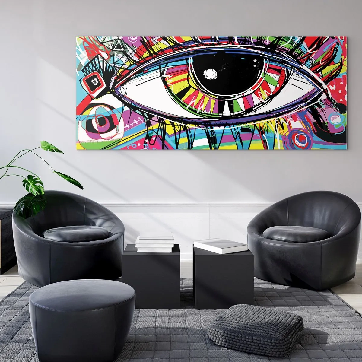 Glasbild - Bild auf glas - Buntes Auge - bunte Seele - 90x30 cm