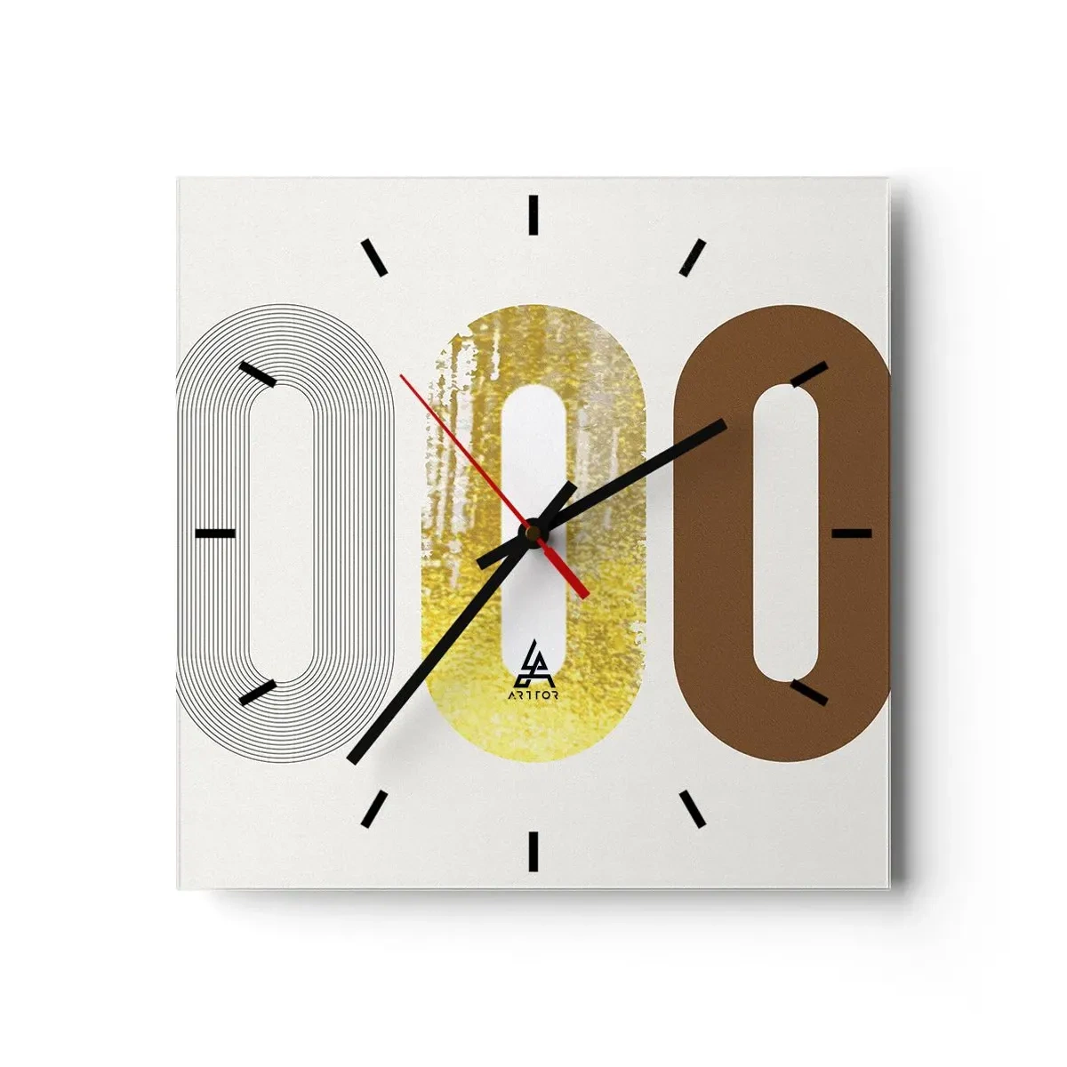 Wanduhr - Glasuhr - Abstraktes Motiv aus drei geometrischen Formen - 30x30cm - Oooh! - Moderne Wanddekoration für Wohnzimmer und Schlafzimmer ARTTOR