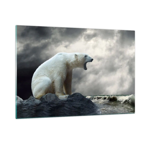 Glasbild - Bild auf glas - Ein Eisbär vor einem stürmischen Himmel - 120x80cm - Der einsame König der Arktis - Moderne Wanddekoration für Wohnzimmer und Schlafzimmer ARTTOR
