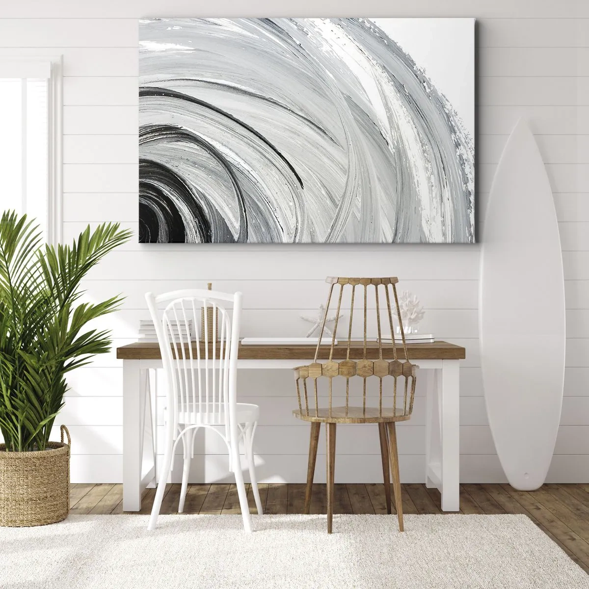 Bild auf Leinwand - Leinwandbild - Ein monochromer Wirbel in Grau- und Schwarztönen - 70x50cm - Orbitale Komposition - Moderne Wanddekoration für Wohnzimmer und Schlafzimmer ARTTOR